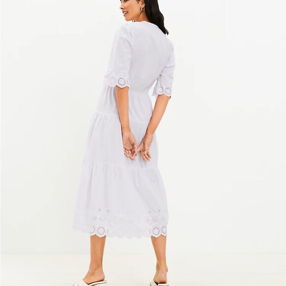 NWT LOFT Striped Eyelet Cuff Tiered Midi Dress - Picture 3 of 3